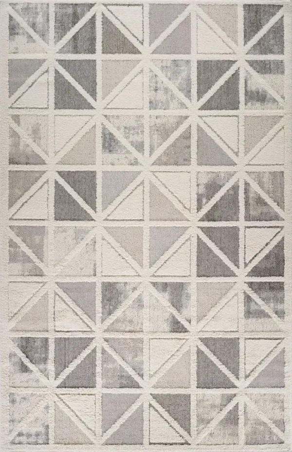 7' x 10' Geometric Distressed Area Rug - Gray And Cream
