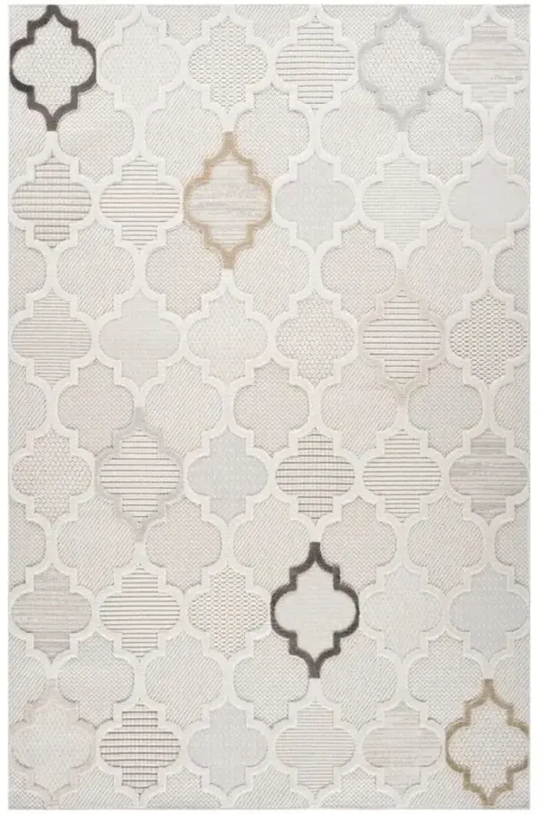 7' x 10' Geometric Distressed Area Rug - Beige And Cream