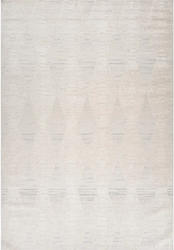 5' x 8' Geometric Distressed Polyester Area Rug - Cream And Beige