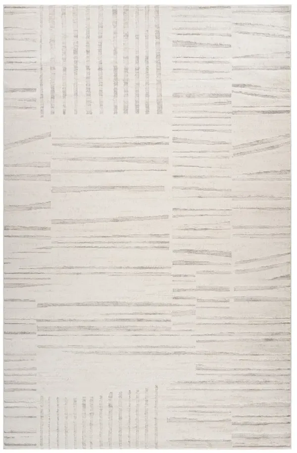 8' x 2' Geometric Distressed Area Rug - Light Gray And Beige