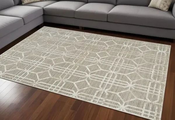 7.9' x 7.9' Modern Abstract Distressed Area Rug - Beige And Light Brown