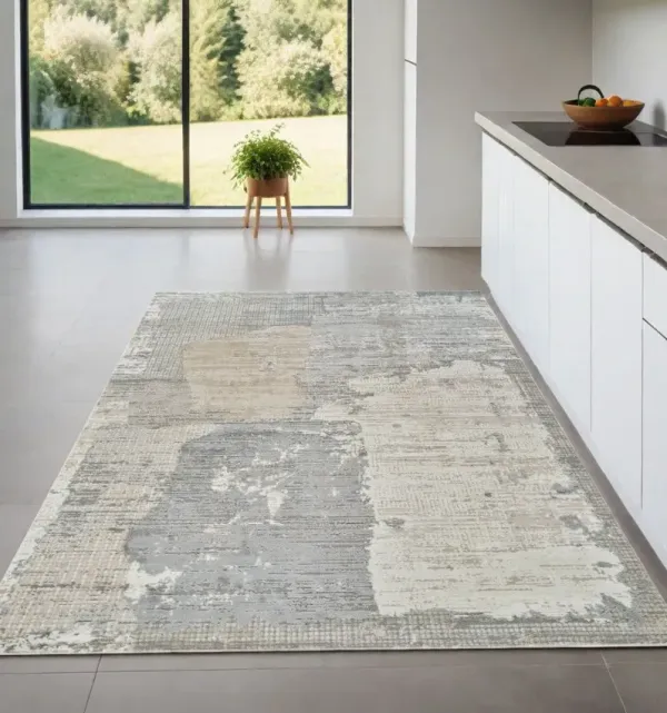 4' x 6' Abstract Distressed Area Rug - Gray And Cream