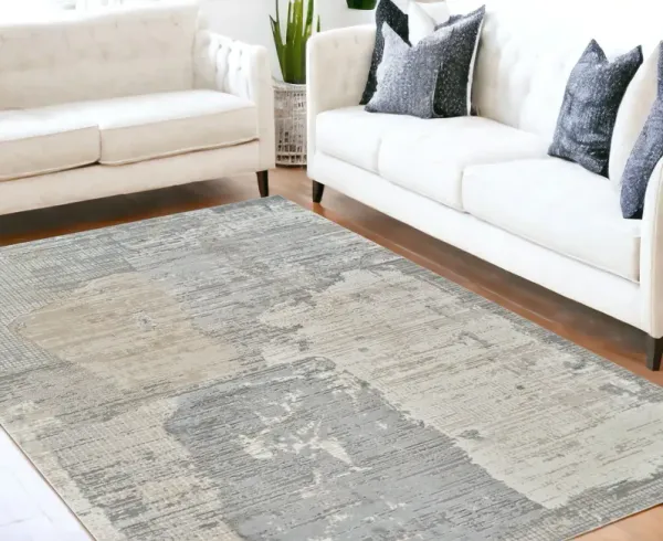 5.3' x 5.3' Abstract Distressed Area Rug - Gray And Cream