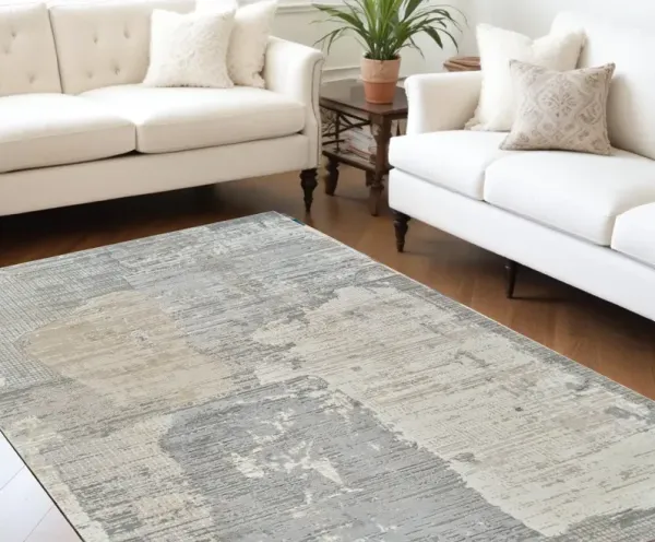 6.7' x 6.7' Abstract Distressed Area Rug - Gray And Cream