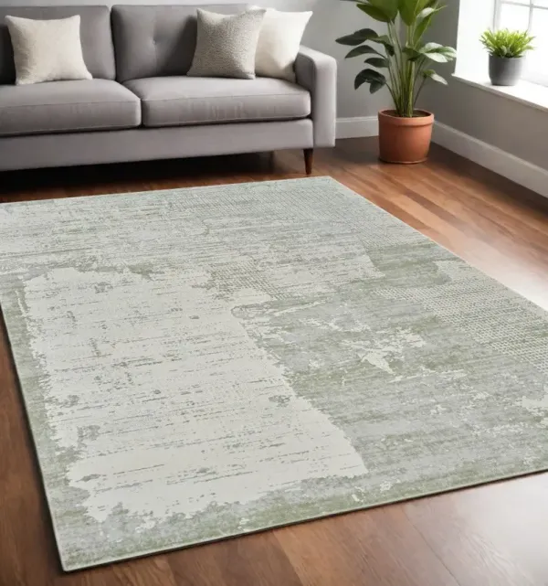 5.3' x 5.3' Abstract Distressed Area Rug - Beige And Green