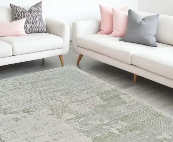 7' x 10' Abstract Distressed Area Rug - Beige And Green