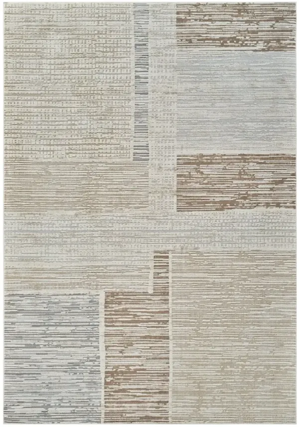 5.3' x 5.3' Abstract Distressed Area Rug - Beige And Brown