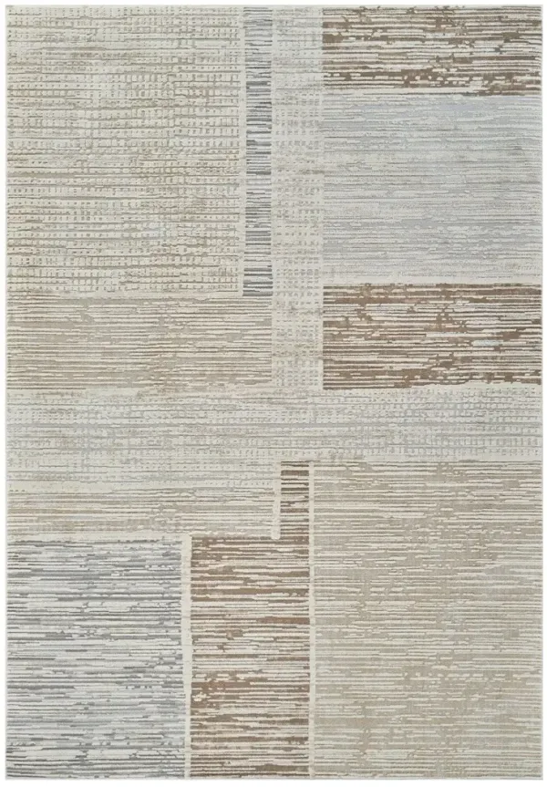 6.7' x 6.7' Modern Abstract Distressed Area Rug - Beige And Brown