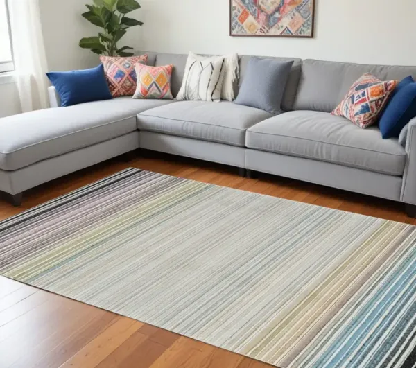 7.9' x 7.9' Abstract Distressed Area Rug - Beige And Blue