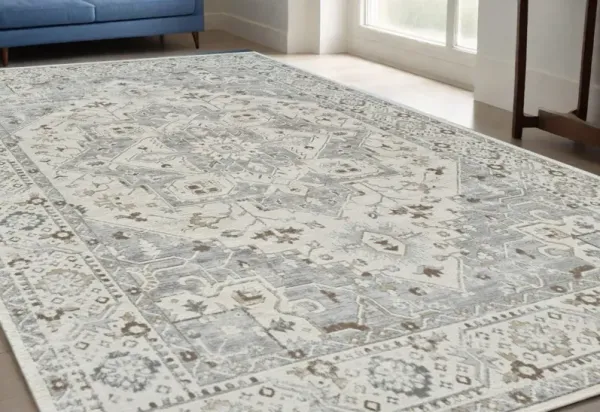 5' x 8' Oriental Distressed Area Rug - Gray And Beige