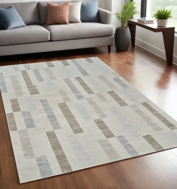5' x 8' Modern Abstract Distressed Polypropylene Area Rug - Beige And Brown