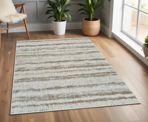 4' x 6' Abstract Non Skid Area Rug - Beige And Brown