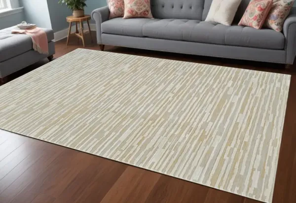 6.7' x 6.7' Abstract Distressed Area Rug - Beige And Light Brown