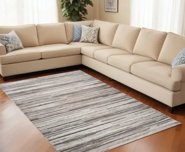 5.3' x 5.3' Abstract Distressed Area Rug - Gray And Beige