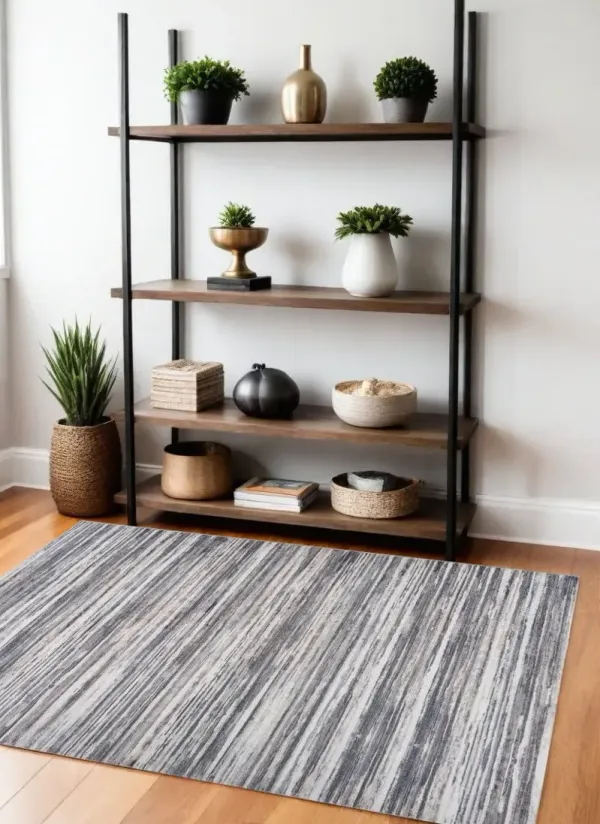 3.9' x 3.9' Abstract Distressed Area Rug - Blue And Gray