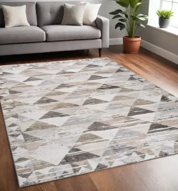 5' x 8' Modern Abstract Distressed Polyester Area Rug - Beige And Brown