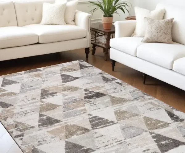 8' x 11' Modern Abstract Distressed Area Rug - Beige And Brown