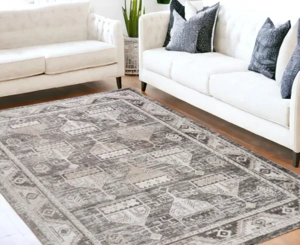 5.3' x 5.3' Abstract Distressed Area Rug - Beige And Dark Brown