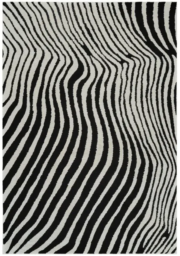 7' x 10' Abstract Worn Faded Area Rug - Cream And Black