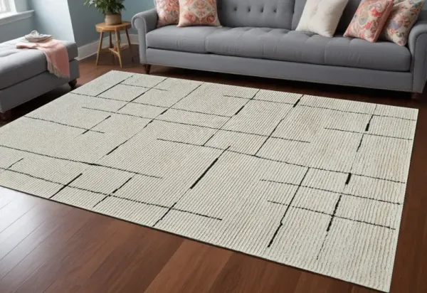 7.9' x 7.9' Abstract Distressed Area Rug - Cream And Green