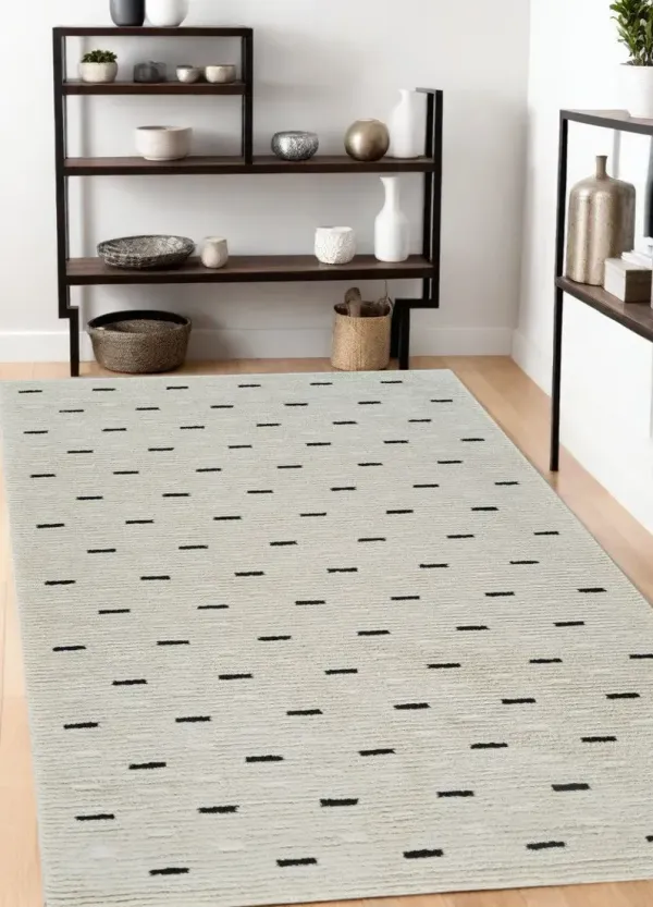 3.9' x 3.9' Modern Abstract Distressed Polypropylene Area Rug - Cream And Black
