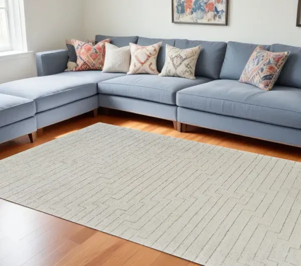6.7' x 6.7' Abstract Distressed Area Rug - Cream And Beige