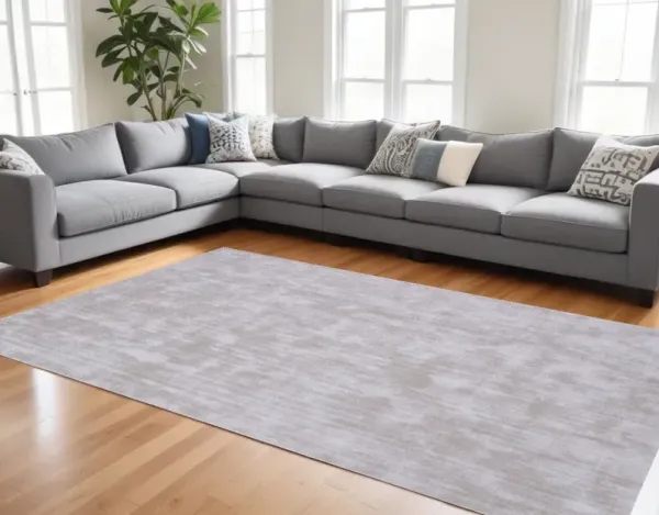 9' x 12' Gray Abstract Hand Loomed Area Rug - Ivory And Light