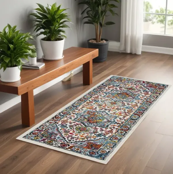 7' Runner Medallion Runner Rug - White And Blue