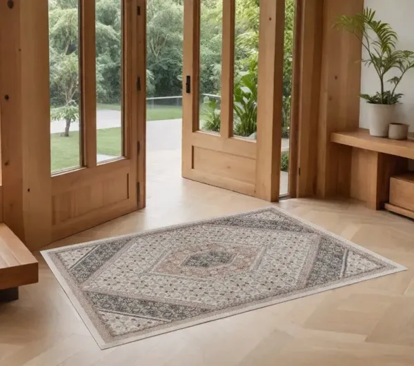 2' x 3' Medallion Area Rug - Pink And Ivory