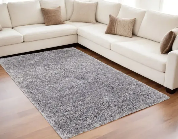 5' x 8' Shag Hand Tufted Polyester Area Rug - Gray