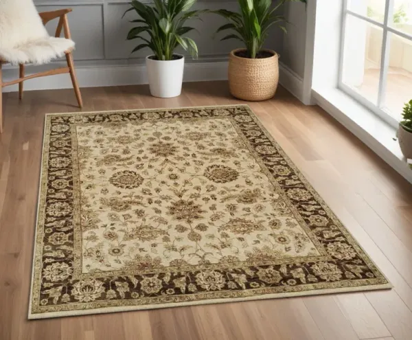 4' x 6' Wool Oriental Hand Knotted Area Rug - Ivory Brown And Gold