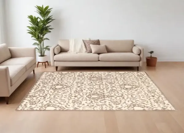 10' x 13' Floral Power Loom Area Rug - Taupe And Tan