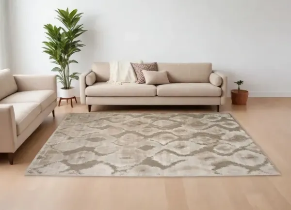 10' x 13' Abstract Power Loom Worn Faded Area Rug - Taupe And Ivory