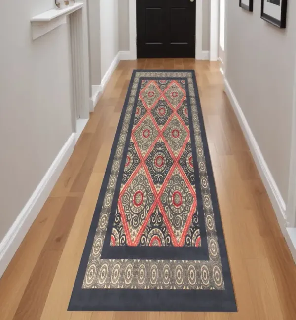 8' Paisley Power Loom Runner Rug - Gray Taupe And Red