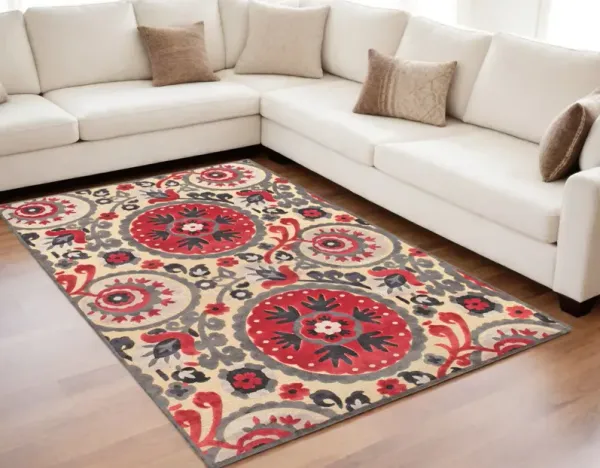 5' x 8' Paisley Power Loom Area Rug - Tan Red And Taupe
