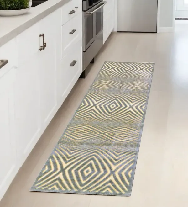 8' Abstract Power Loom Runner Rug - Tan And Gray