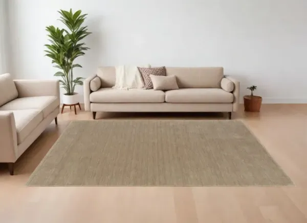 8' x 11' Wool Hand Woven Area Rug - Tan