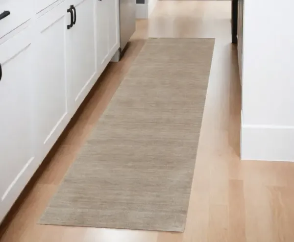 8' Wool Hand Woven Runner Rug - Tan