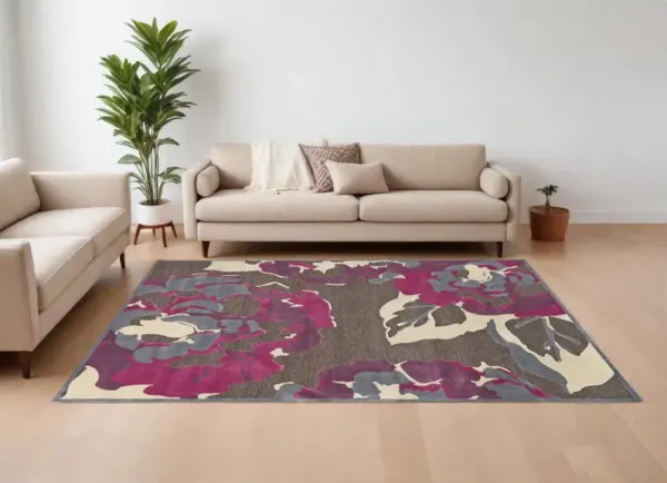 8' x 11' Floral Power Loom Area Rug - Ivory Purple And Taupe