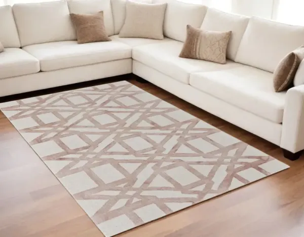 5' x 8' Wool Geometric Hand Tufted Area Rug - Ivory Pink And Tan