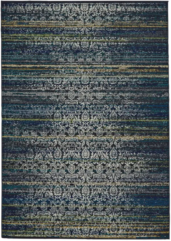 7' x 10' Abstract Power Loom Worn Faded Area Rug - Green Blue And Ivory