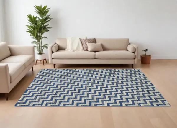 8' x 11' Chevron Power Loom Area Rug - Blue And Gray