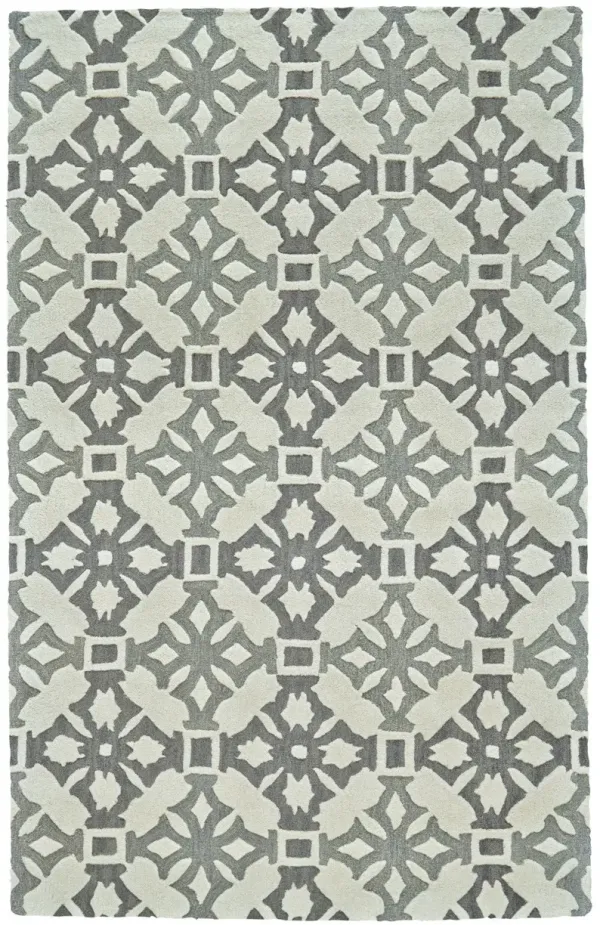 5' x 8' Wool Geometric Hand Tufted Area Rug - Gray And Ivory