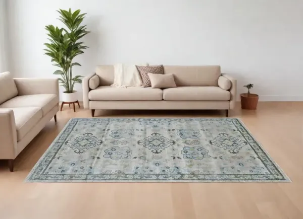 8' x 11' Geometric Power Loom Area Rug - Gray And Blue