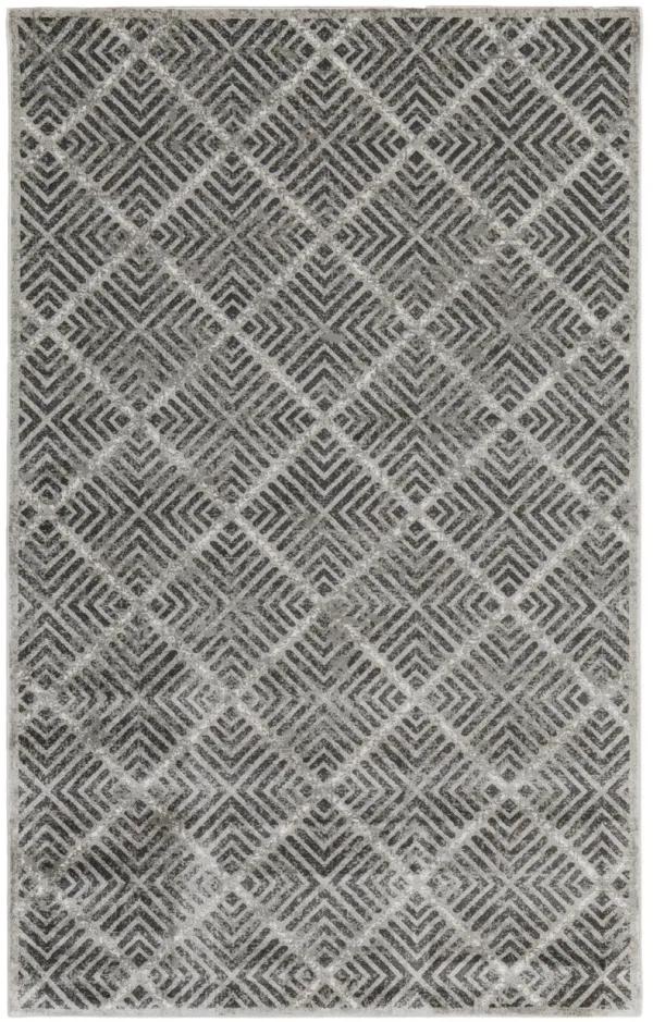5' x 8' Geometric Power Loom Worn Faded Area Rug - Gray And Black