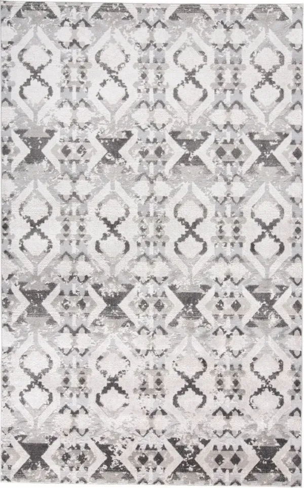 8' x 11' Geometric Power Loom Area Rug - Gray And Ivory