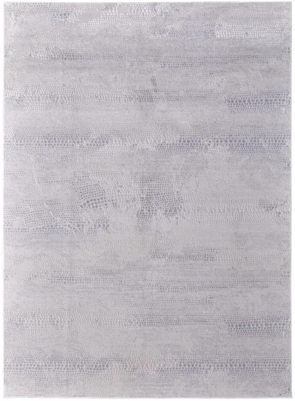 8' x 11' Abstract Power Loom Worn Faded Area Rug - Ivory And Gray