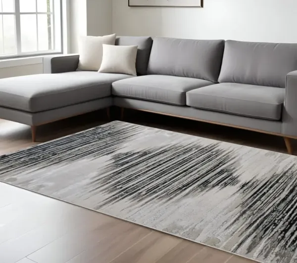 7' x 10' Geometric Power Loom Area Rug - Black And Silver