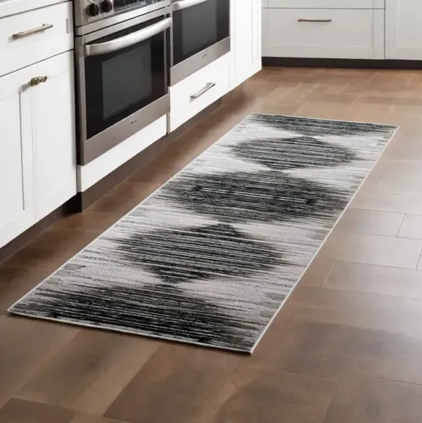 8' Geometric Power Loom Runner Rug - Black And Silver
