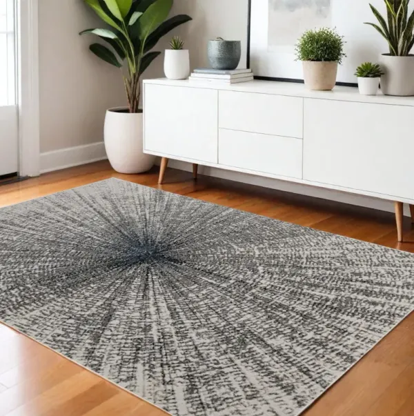 4' x 6' Abstract Power Loom Polyester Area Rug - Gray And Ivory